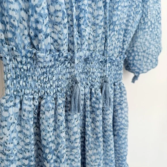 Lovestitch Sheer Floral Bishop Sleeve Ruffle Tier Mini Dress Light Blue Size S - Picture 3 of 12